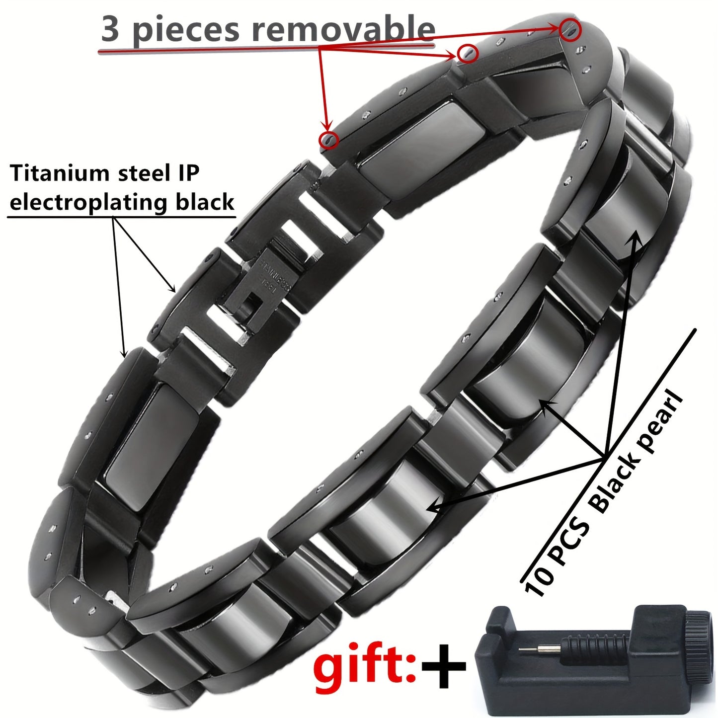 304 Stainless Steel Men's Bracelet, Black Electroplated Unique Design - Perfect Holiday Anniversary Gift for Father and Elders on Christmas. Includes Removal Tool; Suitable Also as a Women’s/Unisex Accessory, Christmas Pres