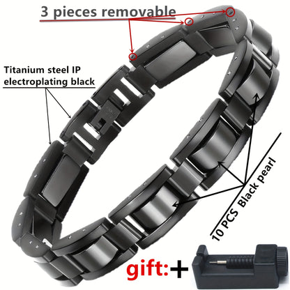 304 Stainless Steel Men's Bracelet, Black Electroplated Unique Design - Perfect Holiday Anniversary Gift for Father and Elders on Christmas. Includes Removal Tool; Suitable Also as a Women’s/Unisex Accessory, Christmas Pres