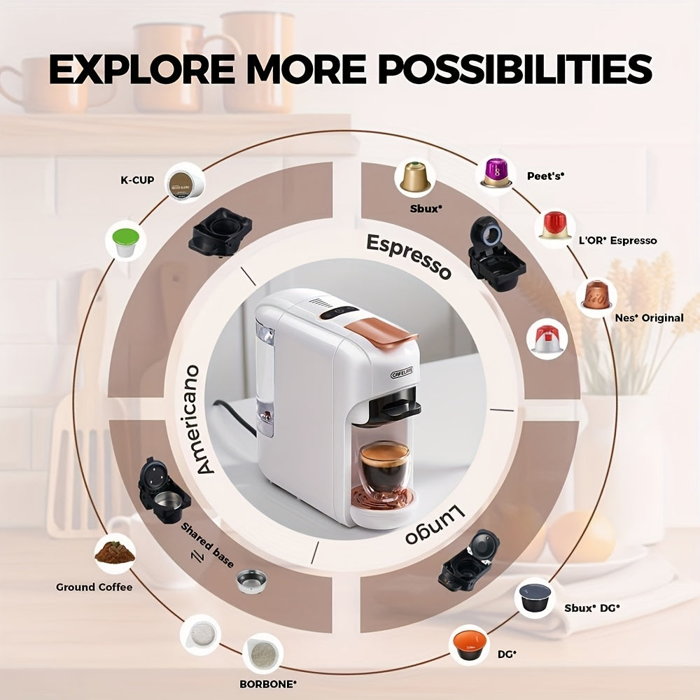 CAFELFFE 5-in-1 Multifunctional Capsule Coffee Machine | Hot/Cold | Compatible With NES Capsules, DG Capsules, K-Cup Capsules, ESEpod And Ground Coffee | Automatic Coffee Maker For Home & Office | Great Gift For Family/ Fathe