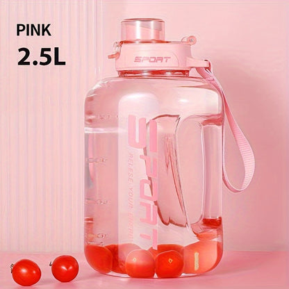 1pc 2.5L/84.54oz Large Capacity Leakproof Straw Water Bottle - Portable, Durable PC Plastic with Flip Top Lid, Ideal for Outdoor Sports, Travel & Fitness, Hydrate in Style with "SPORT" Motivational Design, Sports Water Bottle