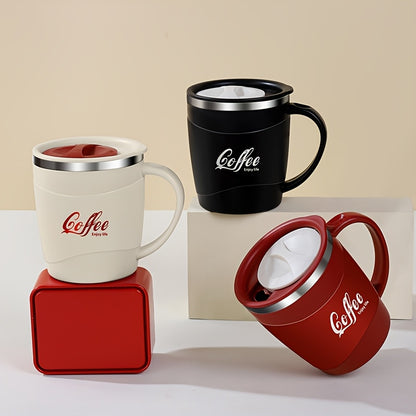 1pc 15.4oz Stainless Steel Coffee Mug with Lid & Measurement Marks - Durable 304 Stainless Steel Cup for Office, Outdoor, or Home Use - White, Black, Red Options, Office Coffee Mug | Sleek Mug Design | Secure Lid Design, Coff