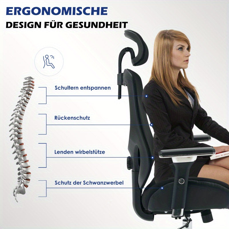 Heavy-Duty 230kg Capacity Ergonomic Office Chair with 4-in-1 Height Adjustment, 120° Tilt & Lumbar - Heavy Duty Desk Chair with 4D Armrests, 5-Wheel Base, Smooth-Rolling Casters, Headrest - Ideal for Tall Users & Long Hours