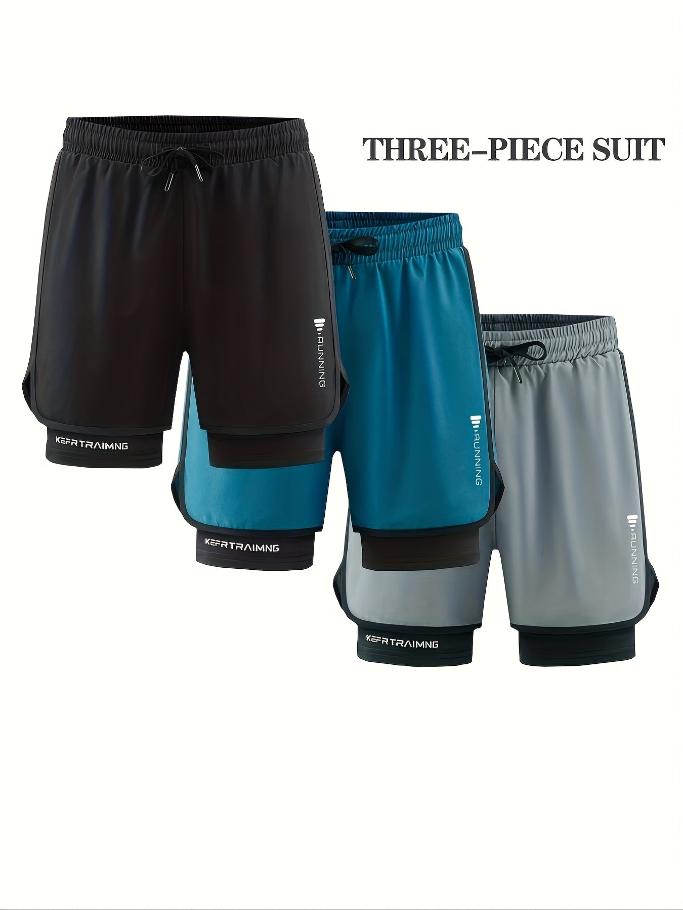 3pcs Men's Quick-Dry Lightweight Running Shorts, with Elastic Drawstring Waist and Side Pockets - Mo, Running Shorts for Men, Mens Mid Length Wide Leg Shorts, Men Workout Shorts, Gym Shorts Above Knee, Mens Shorts with Liner,