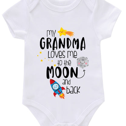Newborn Infant Short Sleeve Romper "My Gramdma" Print Bodysuit Onesies For Baby Girls And Boys, Suitable For Indoor And Outdoor Wear