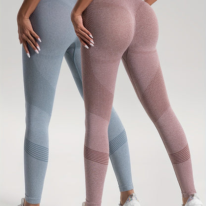 2pcs Solid Color High-Stretch Fitness Yoga Sports Leggings, Soft Breathable Yoga Tight Pants, Women's Activewear