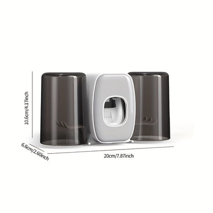1pc Automatic Toothpaste Dispenser & Brush Holder, Toothbrush Holders With Automatic Toothpaste Squeezer Device For Bathrooms, Toothbrush Organizer With Cup, Wall Mounted Shower Room Decor Set
