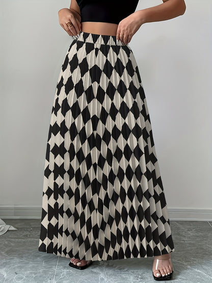 Women's Elegant Pleated Maxi Skirt with Elastic Waist - Machine Washable Dress Skirt, All-Season Formal/Office/Casual Wear, Smooth Texture & Non-Stretch Fabric (No Bulk) - Easy Care Skirt for Year-Round Use, Ready-to-Wear Col