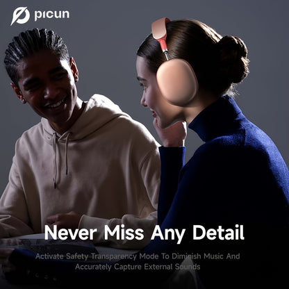 Picun F8 Pro Wireless Over-Ear Headphones with 52dB Hybrid ANC, Hi-Res Audio, Detachable Fabric Ear Cushions, Smart 5-Mic ENC, 140-Hour Standby, and Seamless Dual-Device Connectivity, Black, Wireless Headphones, Modern Headph