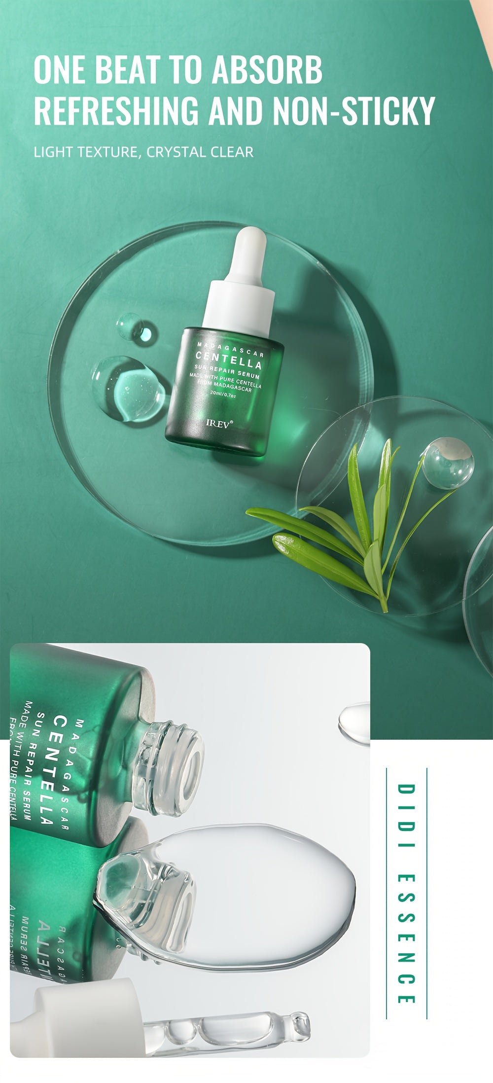 Centella Asiatica Hydrating Serum 20ml, Alcohol-Free, Fragrance-Free for All Skin Types, Moisturizing Facial Care