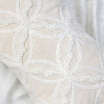 1pc Geometric Pattern Towel Embroidery Cushion Cover, Beige Base Fabric with White Embroidery