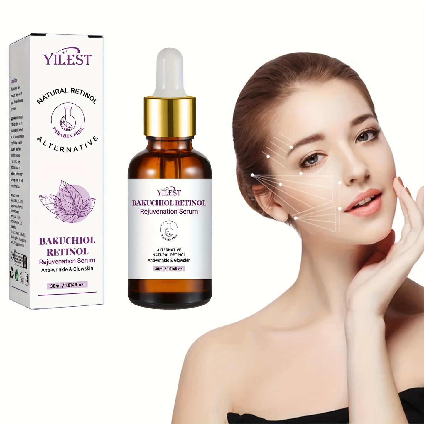 Bakuchiol Retinol Serum with Collagen & Vitamin C, Firming & Hydrating Face Drops, Paraben Free for All Skin Types, Unscented, Anti-Aging Facial Care for Men & Women - 30ml