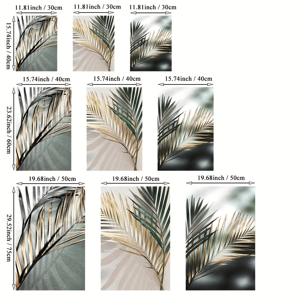 3pcs Nordic Botanical Wall Art - Golden Palm Leaf Plant Canvas Painting - Scandinavian Decoration - Home Decor - No Frame