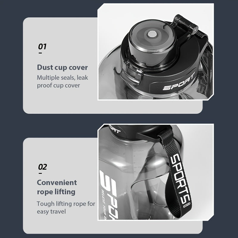 1pc 2.5L/84.54oz Large Capacity Leakproof Straw Water Bottle - Portable, Durable PC Plastic with Flip Top Lid, Ideal for Outdoor Sports, Travel & Fitness, Hydrate in Style with "SPORT" Motivational Design, Sports Water Bottle