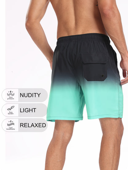 Men's Quick-Dry Beach Shorts with Tropical Palm Tree & Palm Leaf Print - Breathable Stretch Fabric for Summer, Outdoor, Hiking, Swimming - Machine Washable Casual Athletic Shorts, Outdoor Activewear, Summer Shorts