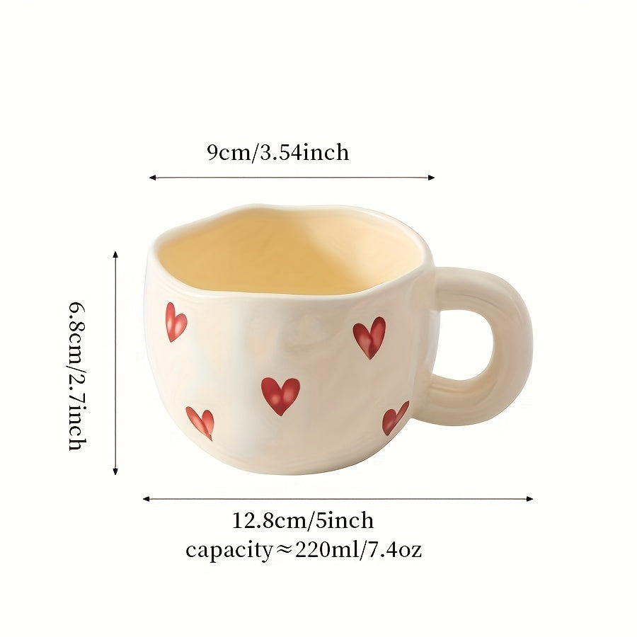 1pc Romantic Ceramic Coffee Mug 9.5oz - Charming Heart Pattern, Love-Inspired Cup for Couples, Birthday Gift, Adorable Office & Home Collection for Coffee & Milk