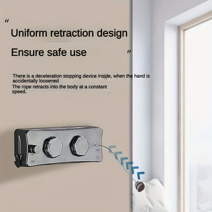 1pc Adjustable Double Line Retractable Clothesline, 304 Stainless Steel, Indoor Invisible Reel Drying Rope, Space Saving For Apartment Balcony, Towel Quilt Clamp, Rust-proof ABS Shell
