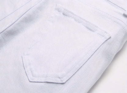 Men Fashion White Ripped Distressed Destroyed Washed Denim Jeans Ripped Slim Fit Wild Jeans White Denim Pants