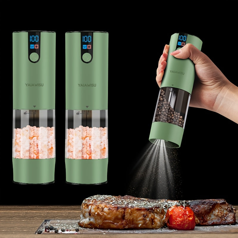 Conjunto de Moedores Elétricos de Sal e Pimenta - Moinho Pequeno para Uso Doméstico com Carregamento USB e Visor LCD - Moinho de Pimenta com Ajuste de Granulometria, Ideal para Cozinhas Domésticas, Restaurantes e Churrascos ao Ar Livre