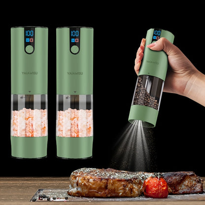 Conjunto de Moedores Elétricos de Sal e Pimenta - Moinho Pequeno para Uso Doméstico com Carregamento USB e Visor LCD - Moinho de Pimenta com Ajuste de Granulometria, Ideal para Cozinhas Domésticas, Restaurantes e Churrascos ao Ar Livre