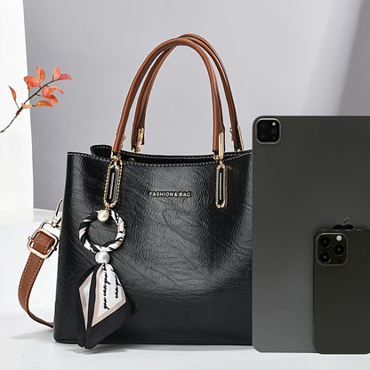 Bolsa de senhora CHROSGEKEIDI em tecido genuíno com alça removível - Grande capacidade, fecho de correr, elegante bolsa preta para uso diário, presente perfeito para mães ou familiares, bolsa versátil | Bolsa elegante | Forro em poliéster, tamanho pequeno