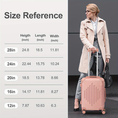 Conjunto de 4 malas com protetores de cantos, tamanhos 12/20/24/28 polegadas, estrutura rígida e resistente, rodas giratórias 360°, multifuncionais, de grande capacidade e leves.