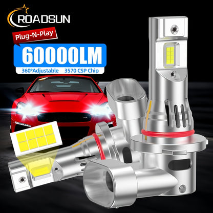 2pcs H7 H11 H1 9005/HB3 9006/HB4 H4 LED Car Headlight, High Low Beam Bulbs 200W/Pair 35000LM/Pair Cold-White 6500K, Decoding Error Free Plug-N-Play Aluminum Body Made,  Error Free Installation, Modern Headlights, Heatresistan