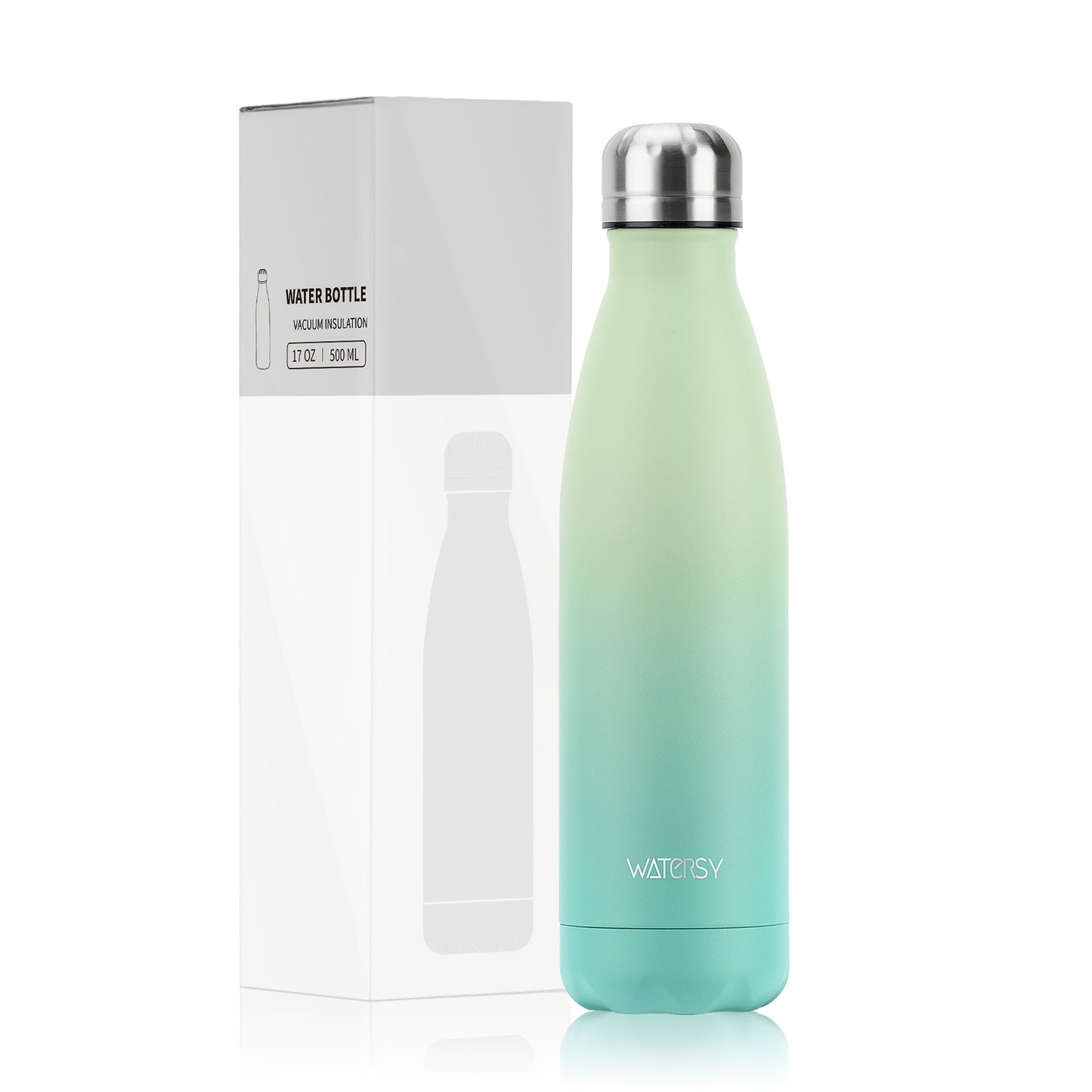 1pc WATERSY 17Oz/500Ml Outdoor Water Bottle 304 Stainless Steel Insulation for Heat Preservation And Cold Preservation with White Card And Silver Hot Stamping Box 2 Sealing Rings