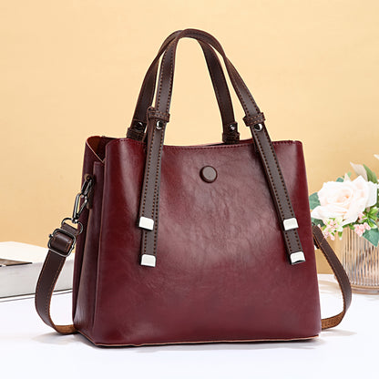 Women's Vintage Handbag with Detachable Crossbody Strap - Large Capacity Tote & Shoulder Bag, Golden-Tone Hardware, Zipper Closure, Lining, Golden-Tone Hardware - Elegant Brown/Beige/Coffee/Red/Black, Versatile for Work, Trav