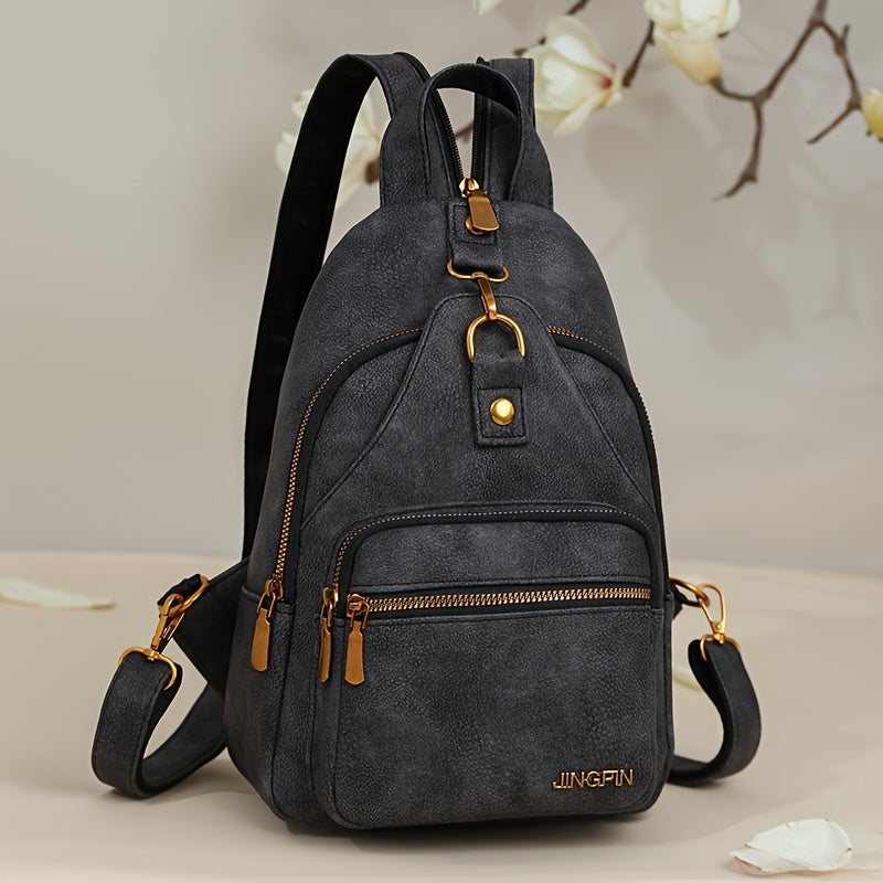 Mochila de mulher castanha estilo vintage elegante - Alça ajustável, fecho de correr, múltiplos compartimentos, bolsa elegante para usar ao ombro ou a tiracolo, bolsa casual para o dia a dia | Bolsa estilo vintage elegante | Fecho em zíper resistente