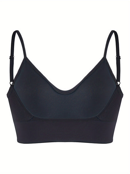 Solid Ribbed Sports Bra, Comfy & Breathable Workout Fitness Intimates Bra, Women's Lingerie & Underwear
