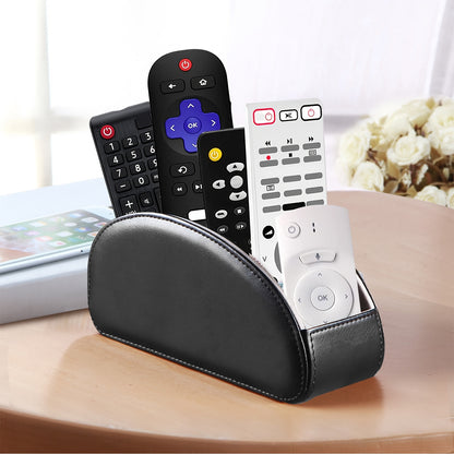 Remote Control Holder with 5 Compartments, PU Leather Multifunctional Desktop Storage Box/Remote Caddy/Pen Holder/Multi-Scene Practical Desk Organizer Shelf for Appliance Controllers, Stationery, Eyeglasses, Brushes, Office S