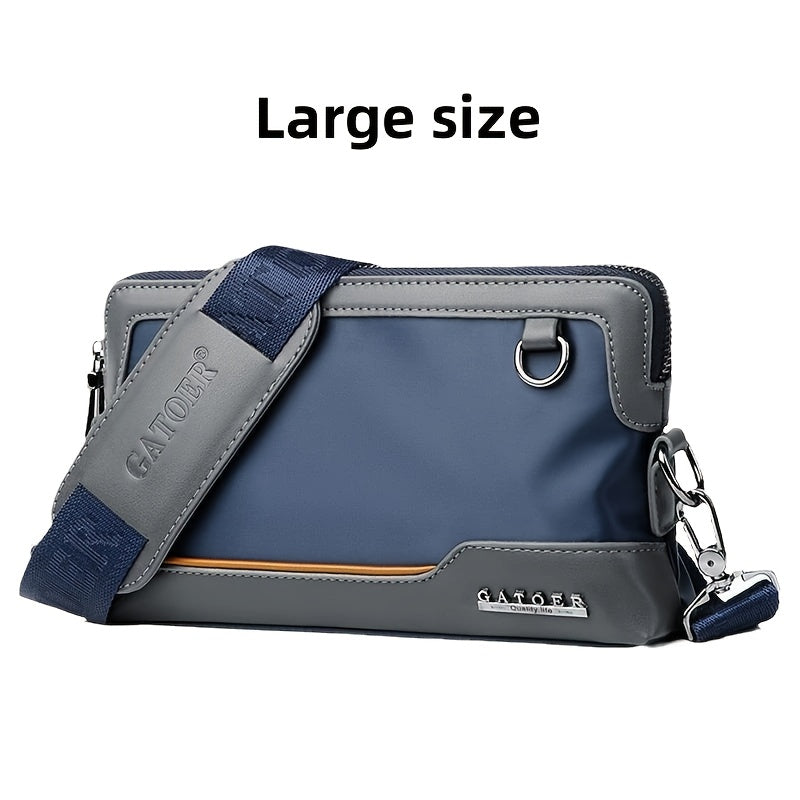 Men's Luxury Multi-Functional Handbag & Wallet in One - Dark Navy Blue/Black with Golden-Tone Hardware, Soft Silky Texture, Golden-Tone Hardware, Zipper Closure & Detachable Strap - Travel, Commute, Formal & Everyday Use - Id