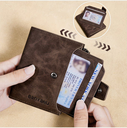 BANYANU Vintage Genuine Leather Wallet for Men - RFID Blocking, 17 Card Slots, Zippered Coin Pocket & Independent Card Holder, Brown, Perfect Father'S Day Gift, Secure Card Storage | Vintage Wallet | Durable Zipper Closure, B