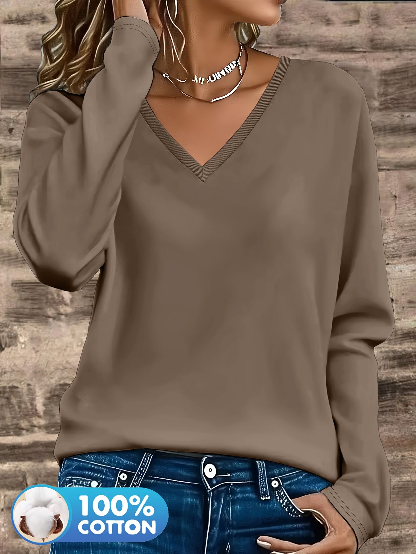 3pcs Women'S 100% V-Neck Long Sleeve T-Shirts - Soft, Durable, and Comfortable Casual Wear for All Seasons, Perfect for Holidays, Graduations, and Everyday Style, Everyday Comfort Wear | Minimalist Style | Soft Fabric Tee