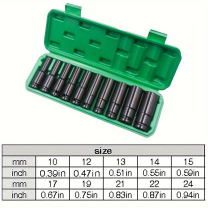 1 Set Heavy-Duty Impact Socket Set, Deep Drive Carbon Steel Sockets, Mechanical Operation, No Power Required, Ideal For Auto Repair And Maintenance