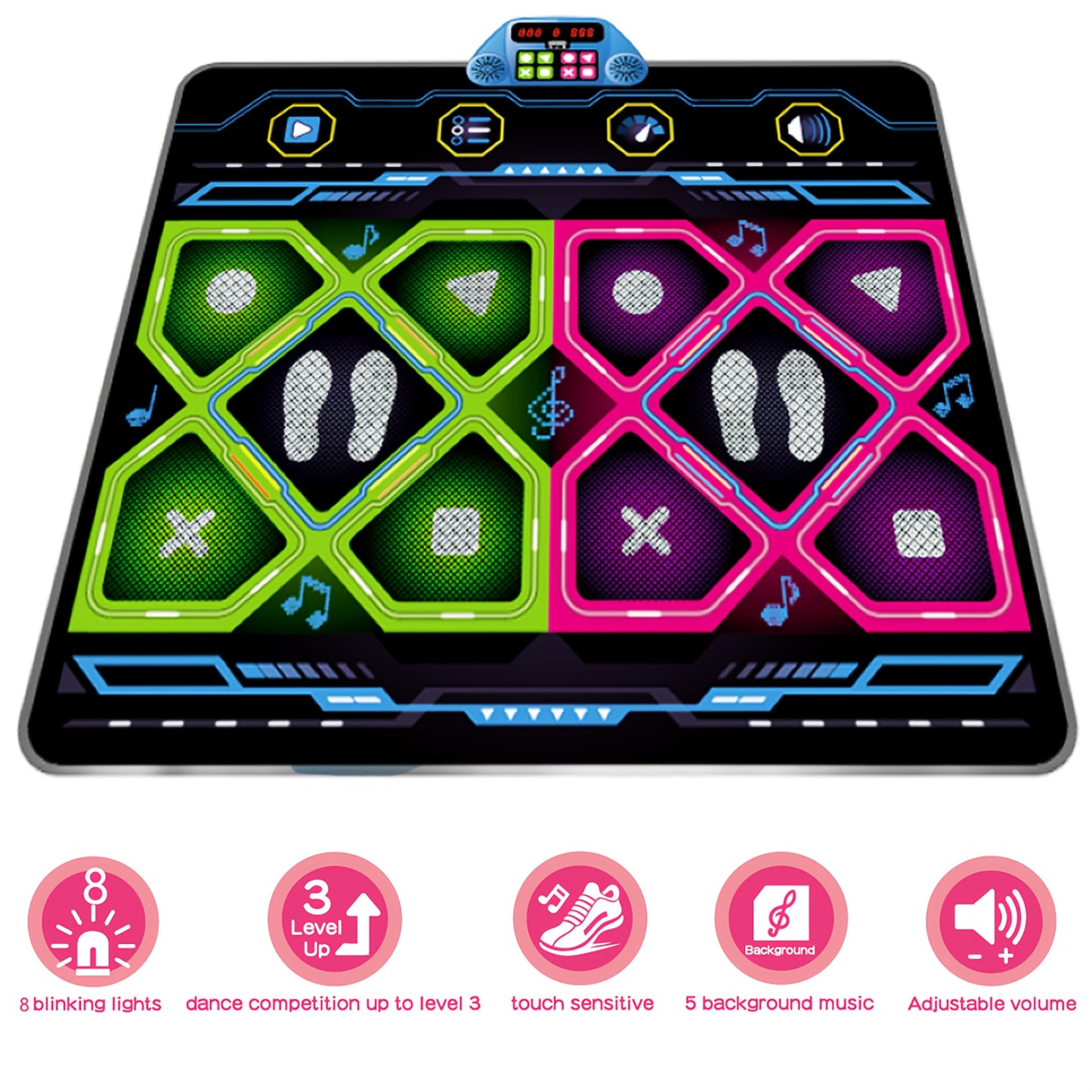 Double dance mat for Youngsters, Dance Mixer Rhythm Step Play Mat, Dance Game Toy Gift for Youngsters Girls Boys, Dance Pad with LED Lights, Adjustable Volume, Built-in Music, 3 Challenge Levels (3-12 Years Old)