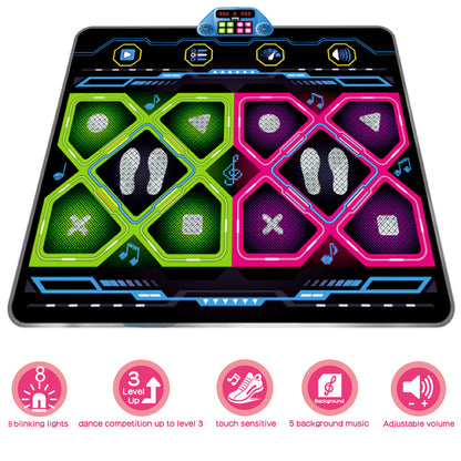 Double dance mat for Youngsters, Dance Mixer Rhythm Step Play Mat, Dance Game Toy Gift for Youngsters Girls Boys, Dance Pad with LED Lights, Adjustable Volume, Built-in Music, 3 Challenge Levels (3-12 Years Old)