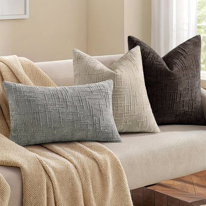 2pcs, Chenille Throw Pillow Covers Set of 2 Thick Textured Slubby Couch Pillow Covers Farmhouse Accent Modern Neutral Decorative Pillow Cases for Bed Sofa, Living Room, Machine Washable