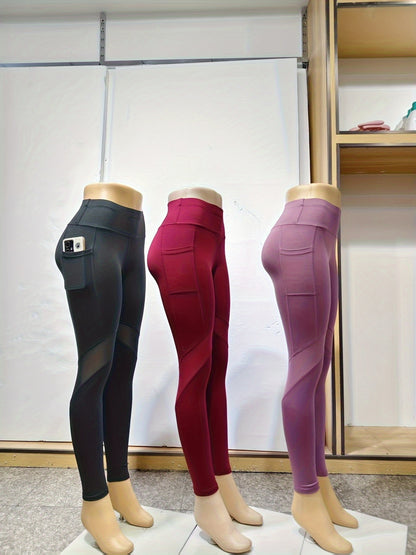 3-Pack Women'S High Waist Capri Yoga Pants, Moisture-Wicking Sports Leggings with Pockets, Breathable Polyester Knit Athletic Tights for Outdoor Fitness, Solid Color, 3/4 Length