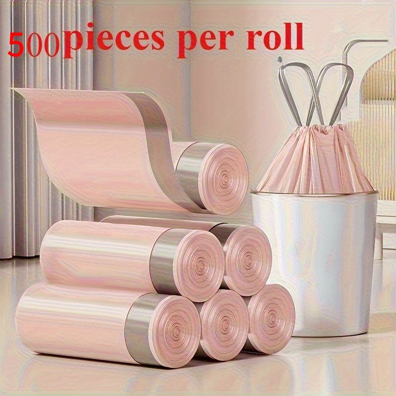 500pcs Thickened Pink Drawstring Trash Bags - Large Size, Portable and Durable, Suitable for Kitchen, Bathroom, Bedroom and Living Room Home Storage | Stylish Design with Drawstring Closure