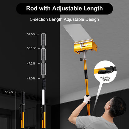 Professional Drywall Flat Finishing Box Tool with 101.6-162.56cm Adjustable Handle - Aluminum Alloy Manual Scraper, Large Capacity Putty Box, 30° Rotating Head & Double-Spring Design for Smooth Walls & Ceilings, Drywall Fini