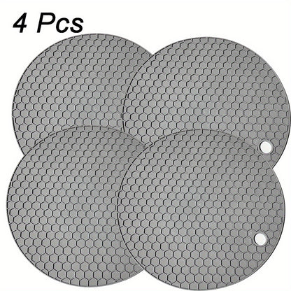 1/4pcs Round Honeycomb Silicone Placemat 17.02 Cm, Heat Insulation Pad, Non-slip Pot Holder, Easy To Clean And High Temperature Resistant Table Mat, Tabletop Protection, Home Kitchen Dining Table Decor