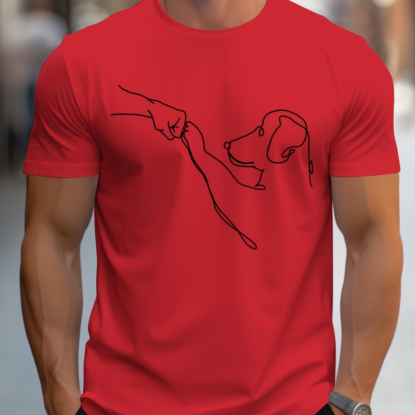 MBDMBD Men's Minimalist Dog Line Art Graphic T-Shirt - Vibrant Yellow with Black dog outline, Lightweight Summer Casual Everyday Tee for Pet Lovers - Machine Washable Apparel, Dog Tshirt, Classic Round Neck, Comfortable Fit