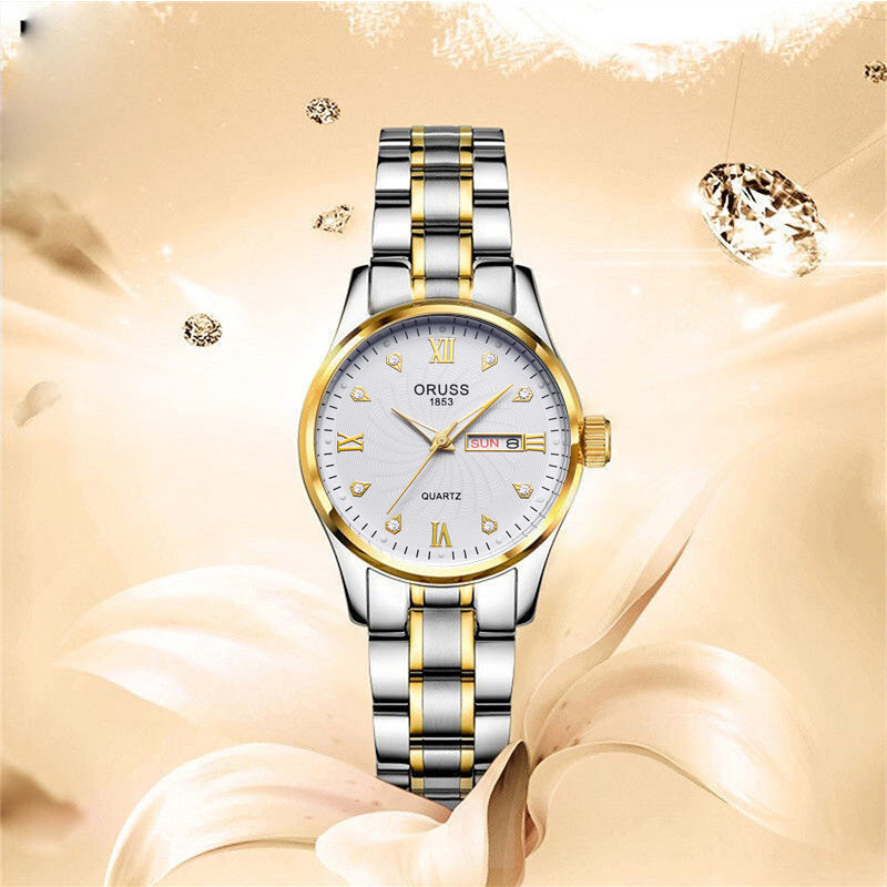 Luxury Rhinestone Decor Quartz Watch Waterproof Calendar Luminous Analog Wristwatch For Daily Life Business Travel Vacation Date Watch