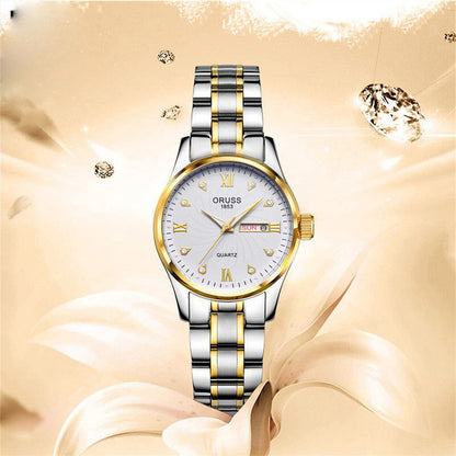 Luxury Rhinestone Decor Quartz Watch Waterproof Calendar Luminous Analog Wristwatch For Daily Life Business Travel Vacation Date Watch