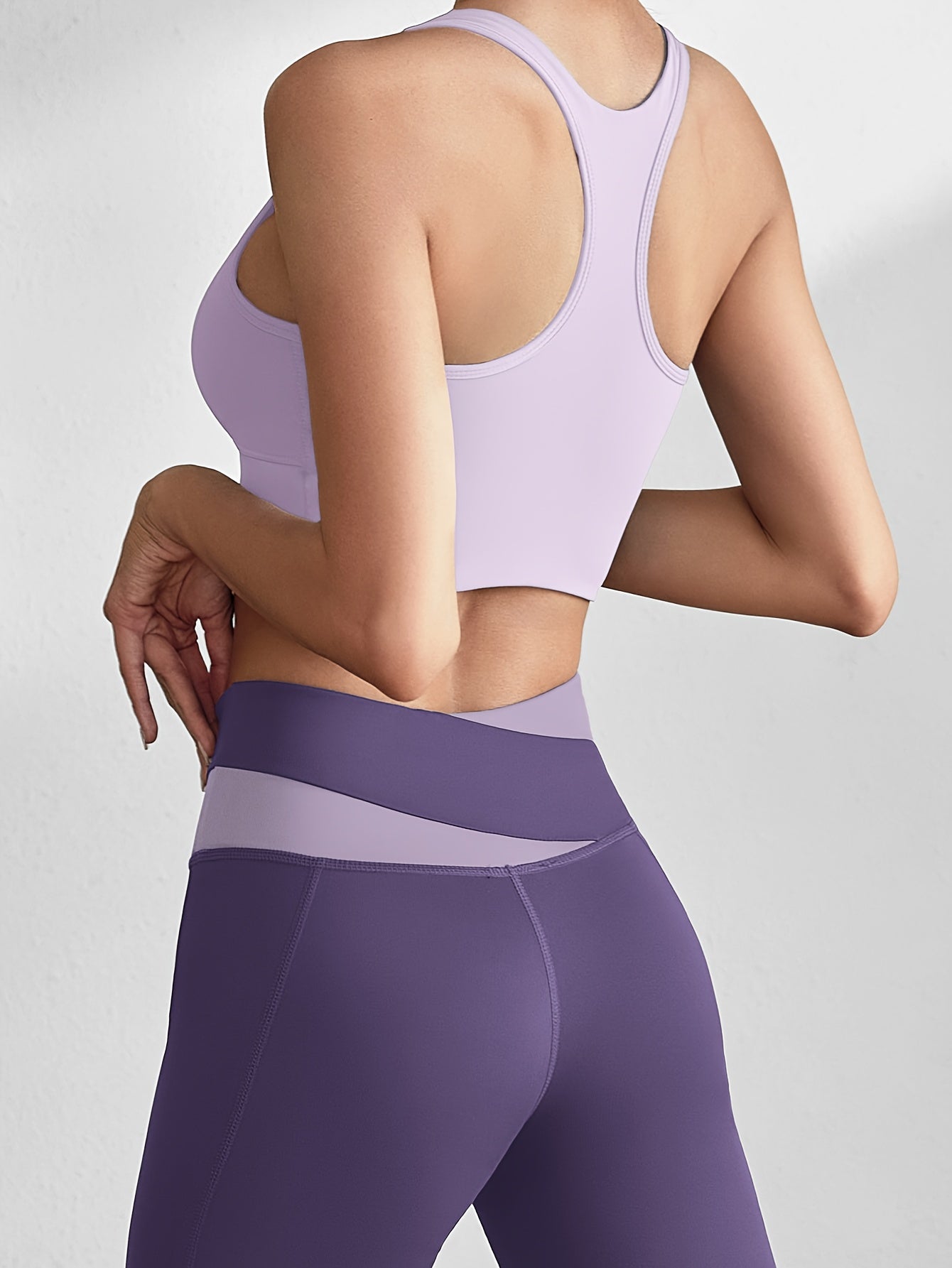 2pcs Women'S Sports Set with Sports Bra and Leggings, Color Block Design Suitable for Cycling, Fitness, Yoga, Running