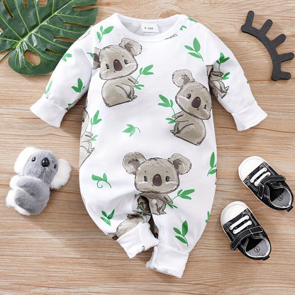 Baby Cute Cartoon Koala Long Sleeve Crew Neck Rompers
