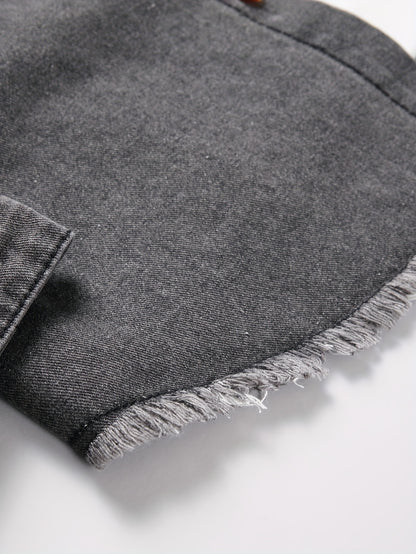 Men's Trendy Ripped Design Casual Button Up Long Sleeve Denim Shirt, Men's Clothes For Spring Summer Autumn, Tops For Men