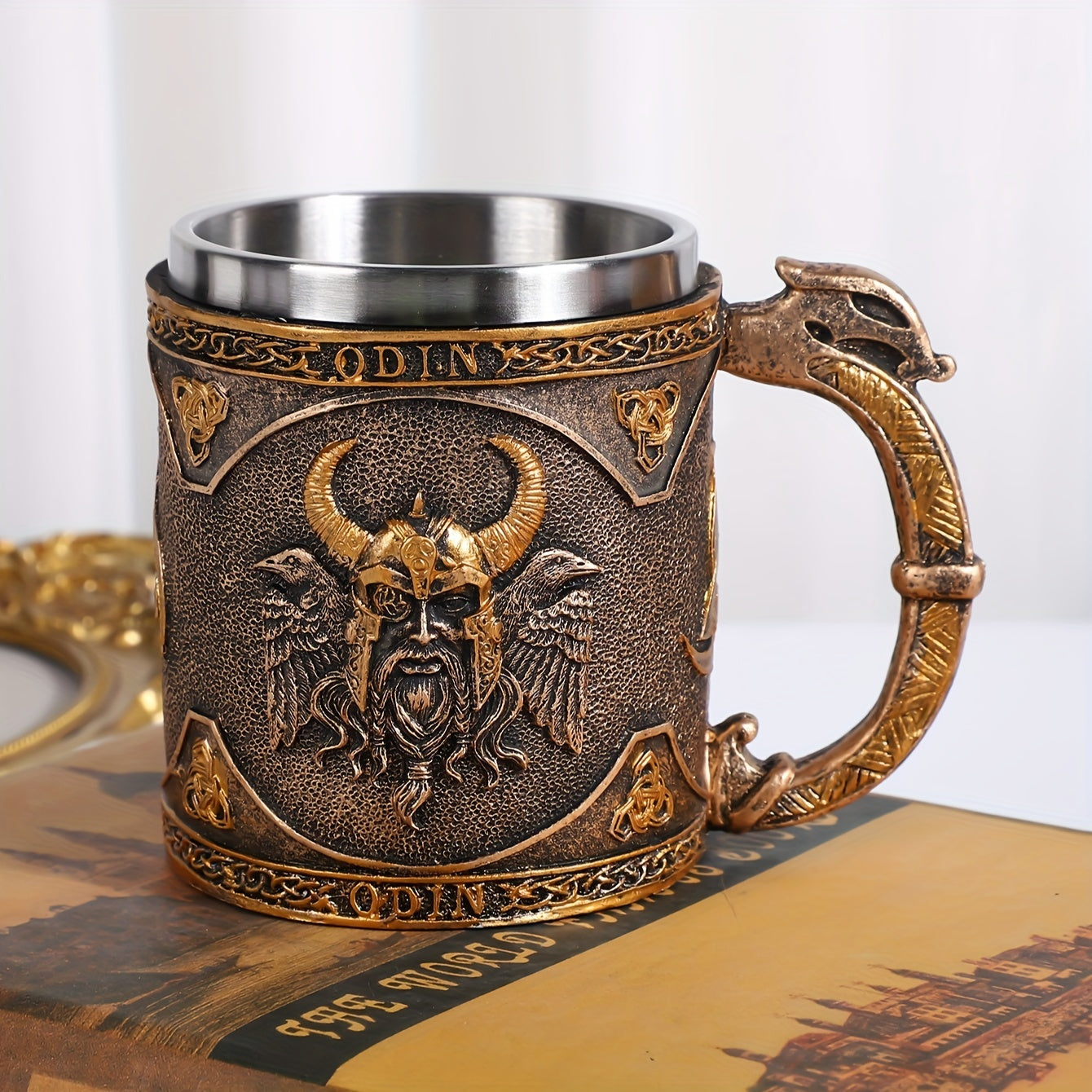 1pc, Medieval Style Beer Mug, Stainless Steel Coffee Mug, Coffee Cups, Vintage Water Cups, Summer Winter Drinkware, Birthday Gifts, Christmas Gifts