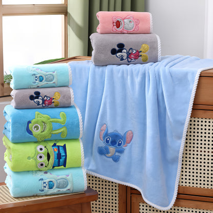 2pcs set of Stitch and Mickey Coral Fleece Bath Towel Set, Bath Towel + Towel Combination, Soft and Absorbent, Suitable for Daily Use